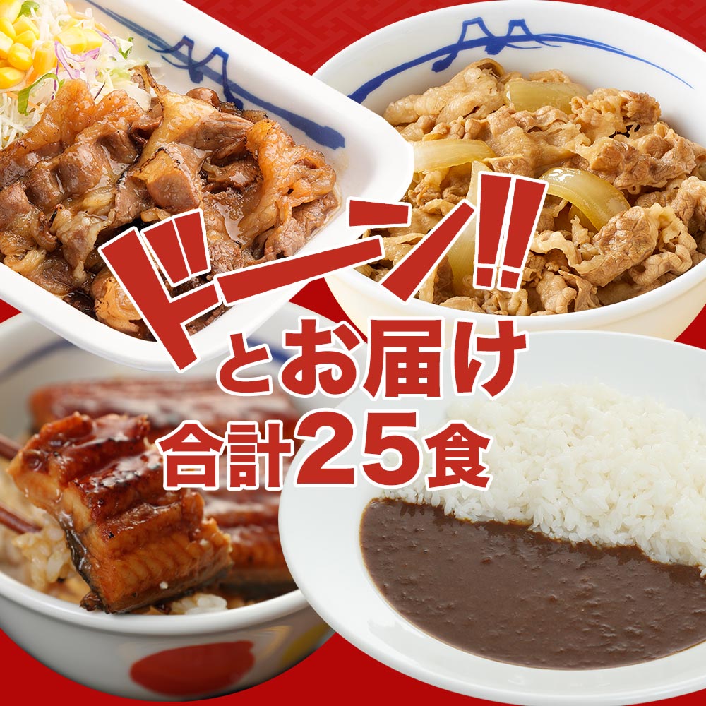 松屋定番福袋 3種24食+鰻 (プレミアム仕様牛めし×14 オリジナルカレー×8 牛カルビ焼肉×2 鰻×1）